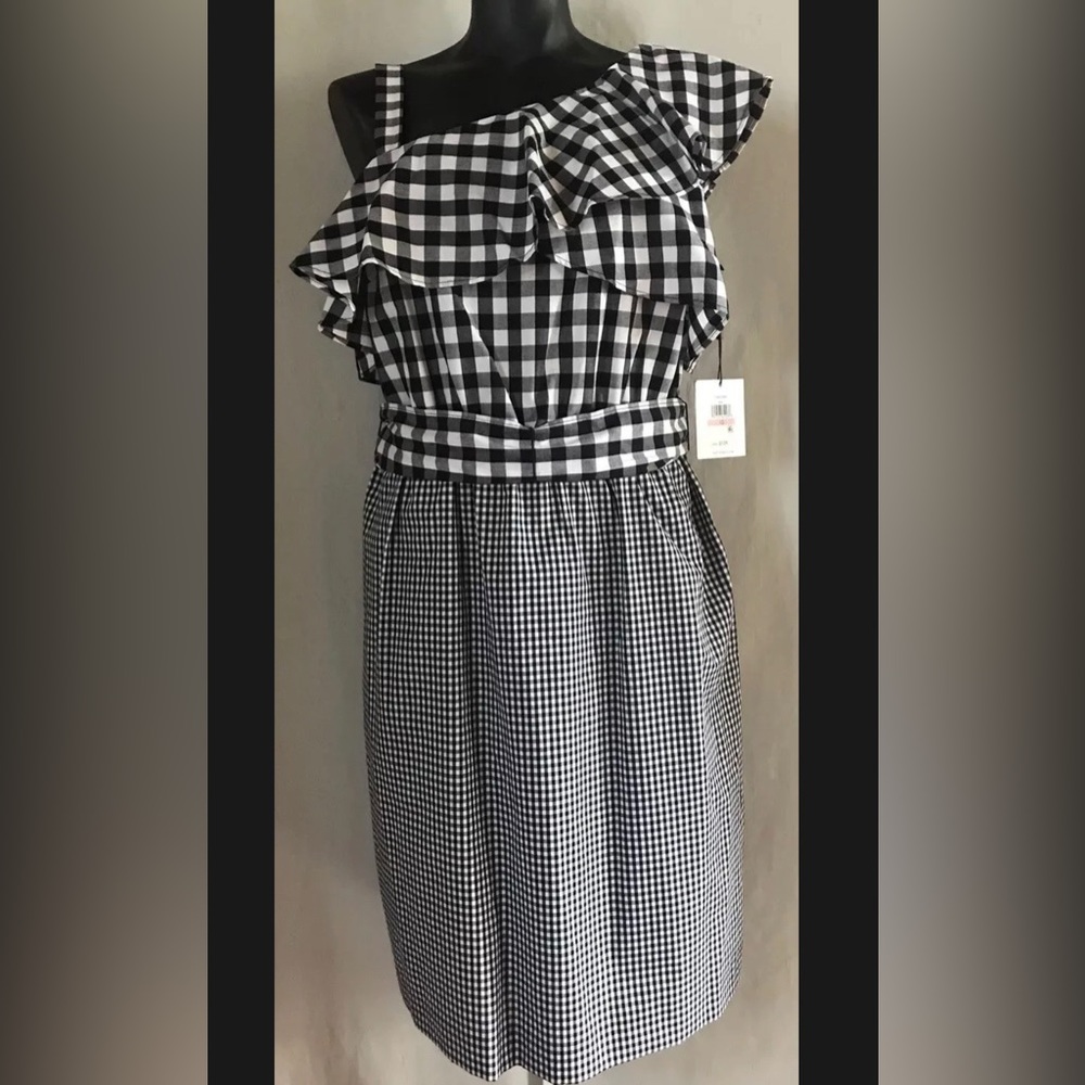 Nwt! Calvin Klein Dress Black & White Gingham Midi $129